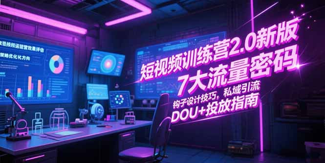 短视频训练营2.0新版，7大流量密码/钩子设计技巧/私域引流/DOU+投放指南-悟空聊项目