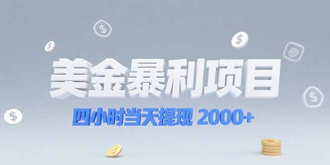 美金暴利项目，四小时当天提现 2000+机会留给会选赛道的人-悟空聊项目