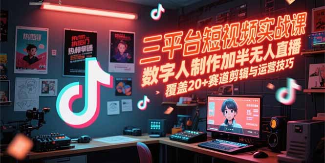 三平台短视频实战课，数字人制作加半无人直播，覆盖20+赛道剪辑与运营技巧-悟空聊项目