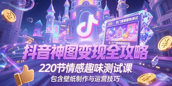 抖音神图变现全攻略，220节情感趣味测试课，包含壁纸制作与运营技巧-悟空聊项目