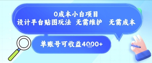 0成本小白项目，设计平台贴图玩法，无需维护，无需成本，单账号单月可产生收益4k+-悟空聊项目