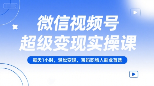 微信视频号超级变现实操课，每天1小时，轻松变现，宝妈职场人副业首选-悟空聊项目