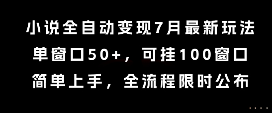 小说全自动变现7月玩法，单窗口50+，可挂100窗口，简单上手，全流程限时公布【揭秘】-悟空聊项目