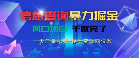 信息查询暴力掘金，一天三条视频，轻松变现四位数，风口项目干就完了【揭秘】-悟空聊项目