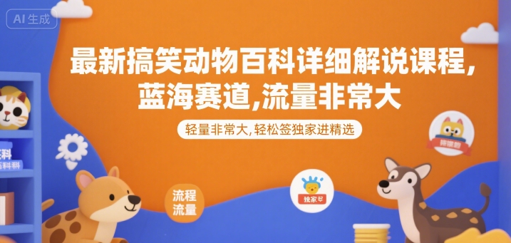 最新搞笑动物百科详细解说课程，蓝海赛道，流量非常大，轻松签独家进精选-悟空聊项目