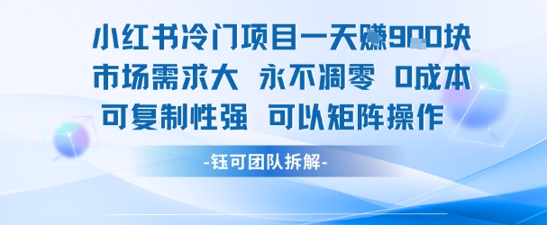 小红书冷门项目一天收益9张，市场需求大，0成本，可复制性强可以矩阵操作-悟空聊项目