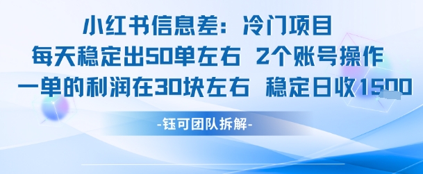 小红书信息差冷门项目一单利润30块每天稳定1.5k左右2个账号操作-悟空聊项目