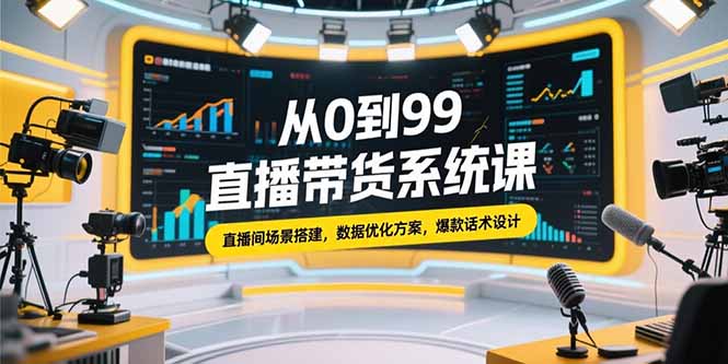 从0到99直播带货系统课，直播间场景搭建，数据优化方案，爆款话术设计-悟空聊项目