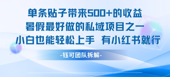 单条贴子带来5张的收益，暑假最好做的私域项目之一，小白也能轻松上手，有小红书就行-悟空聊项目