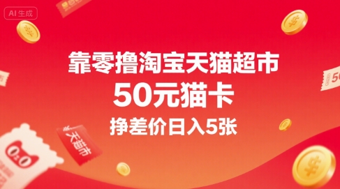 靠零撸淘宝天猫超市50元猫卡，挣差价日入5张-悟空聊项目