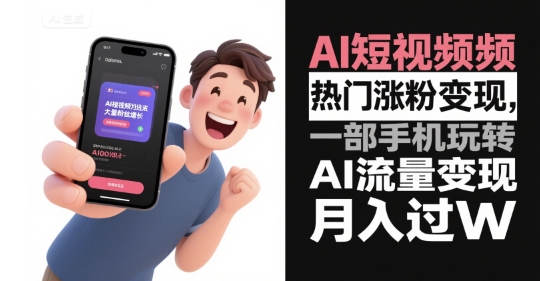 AI短视频热门涨粉变现，一部手机玩转AI流量变现，月入过W-悟空聊项目