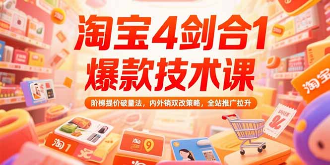 淘宝4剑合1爆款技术课73期：阶梯提价破量法，内外销双改策略 全站推广拉升-悟空聊项目