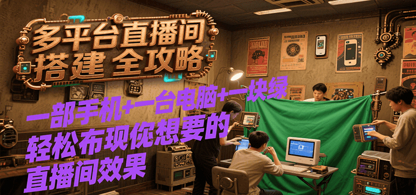 多平台直播间搭建全攻略，一部手机+一台电脑+一块绿布轻松实现你想要的直播间效果-悟空聊项目