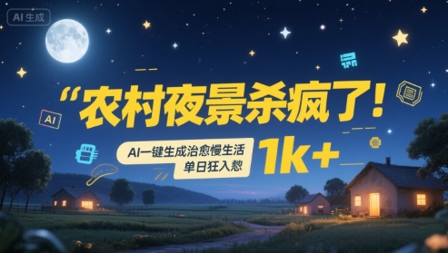 农村夜景杀疯了！AI一键生成治愈系慢生活，单日狂入1k+-悟空聊项目