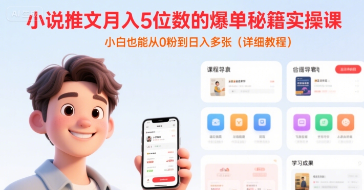 小说推文月入5位数的爆单秘籍实操课，，小白也能从0粉到日入多张(详细教程)-悟空聊项目