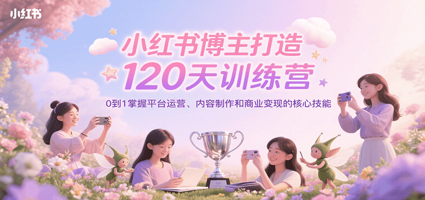 小红书博主打造120天训练营，0到1掌握平台运营、内容制作和商业变现-悟空聊项目