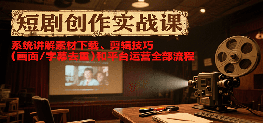 短剧创作实战课，系统讲解素材下载、剪辑技巧(画面/字幕去重)和平台运营全部流程-悟空聊项目