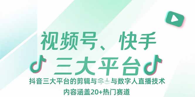 视频号、快手、抖音三大平台的剪辑与数字人直播技术，内容涵盖20+热门赛道-悟空聊项目