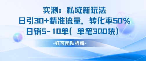实测私域新玩法日引30加精准流量转化率50%日销5-10单每笔3张-悟空聊项目