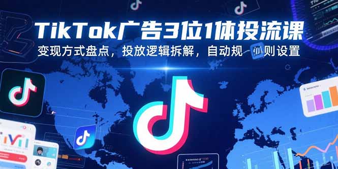 TikTok广告3位1体投流课，变现方式盘点，投放逻辑拆解，自动规则设置-悟空聊项目