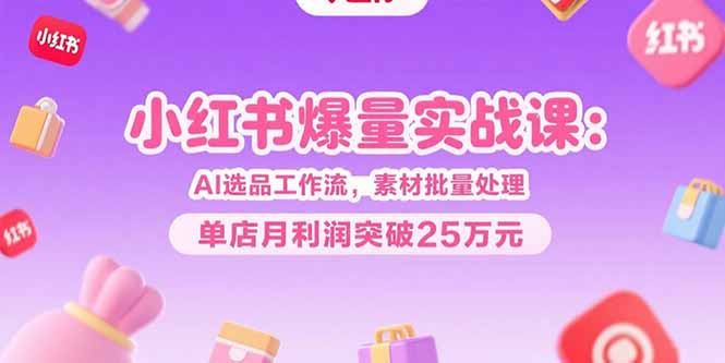 小红书爆量实战课：AI选品工作流，素材批量处理，单店月利润突破25万元-悟空聊项目