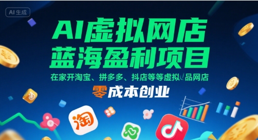 AI虚拟网店蓝海盈利项目，在家开淘宝、拼多多、抖店等虚拟品网店，零成本创业-悟空聊项目