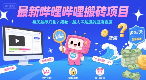 最新哔哩哔哩上B站搬砖项目，每天能挣几张？揭秘一般人不知道的蓝海赛道-悟空聊项目