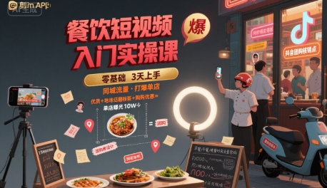 餐饮短视频入门实操课，引爆同城流量，打爆单店-悟空聊项目