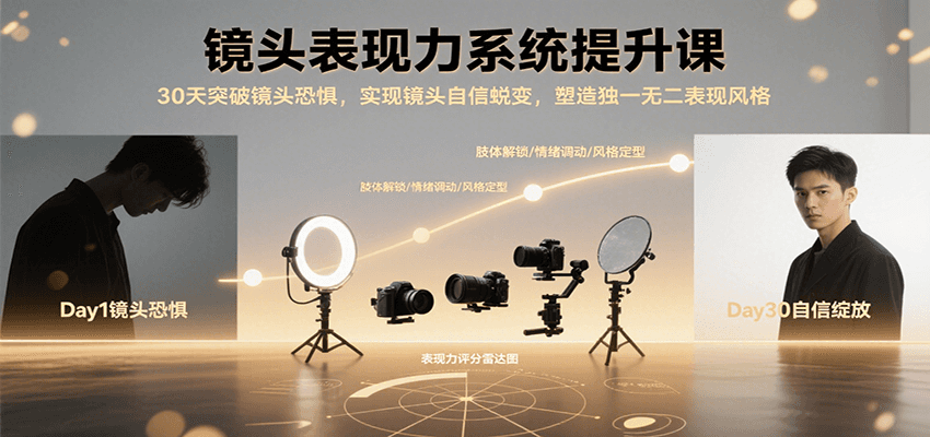 镜头表现力系统提升课，30天突破镜头恐惧实现自信蜕变，塑造独一无二表现风格-悟空聊项目