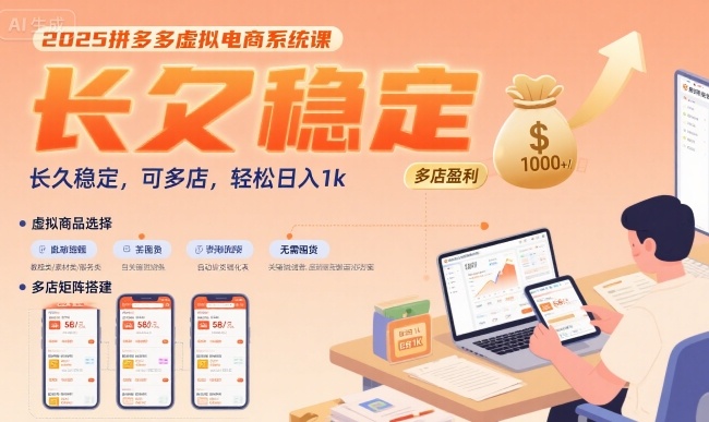 2025拼多多虚拟电商系统课，长久稳定，可多店，轻松日入1k-悟空聊项目