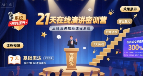 21天在线演讲密训营，王牌演讲招商课程系统-悟空聊项目