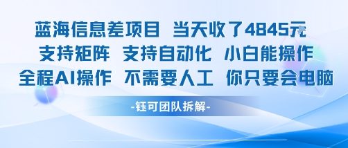 蓝海信息差项目当天收米1k+ 支持矩阵支持自动化小白能操作全程AI操作不需要人工你只要会电脑-悟空聊项目