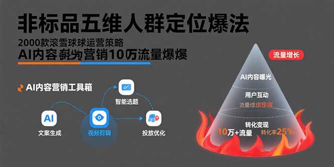 非标品五维人群定位法，2000款滚雪球运营策略，AI内容营销10万流量引爆-悟空聊项目