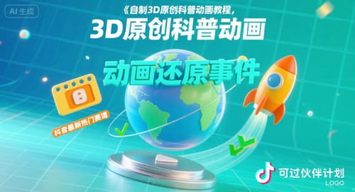 自制3D原创科普动画教程，动画还原事件，抖音最新热门赛道，可过伙伴计划-悟空聊项目
