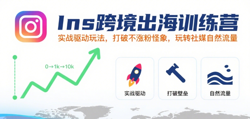 Ins跨境出海训练营，实战驱动玩法，打破不涨粉怪象，玩转社媒自然流量-悟空聊项目