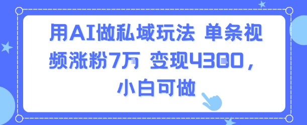 用AI做私域玩法，单条视频涨粉7W变现4.3k，小白可做-悟空聊项目