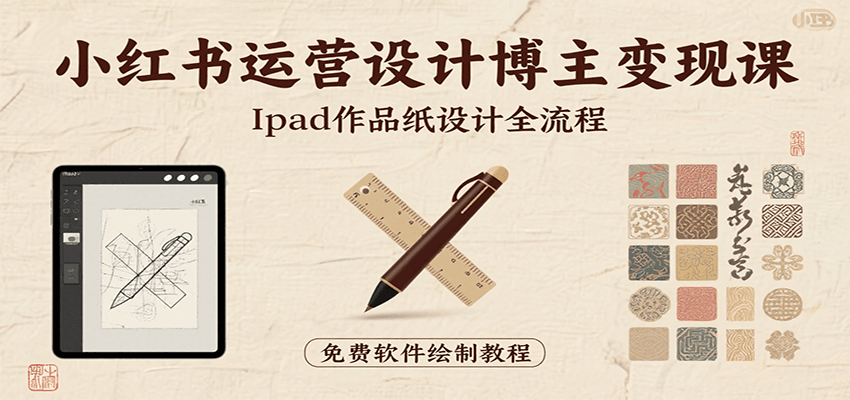 小红书运营设计博主变现课：iPad 上手作品纸设计，含全流程及细节技巧，避坑少绕路-悟空聊项目
