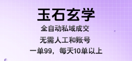 玉石玄学全自动私域成交，一单99每天十单以上，无需人工和矩阵账号，蓝海项目直接干【揭秘】-悟空聊项目