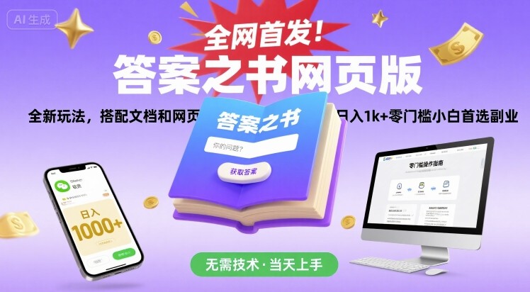全网首发！答案之书网页版，全新玩法，搭配文档和网页，日入1k+零门槛小白首选副业【揭秘】-悟空聊项目
