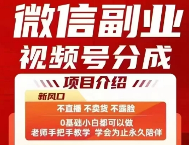 微信副业视频号分成，不直播 不卖货 不露脸，三五分钟即可完成一条作，每日收益几十、几张不等-悟空聊项目