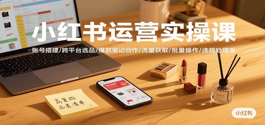 小红书运营实操课，账号搭建/跨平台选品/爆款笔记创作/流量获取/批量操作/违规处理等-悟空聊项目