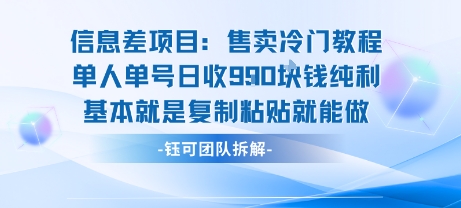 信息差项目：售卖冷门教程单人单号日收9张纯利基本就是复制粘贴就能做-悟空聊项目