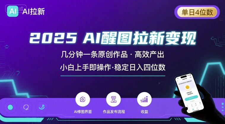 2025最强AI醒图拉新，几分钟一条原创作品，单日收入4位数，小白也能上手操作-悟空聊项目