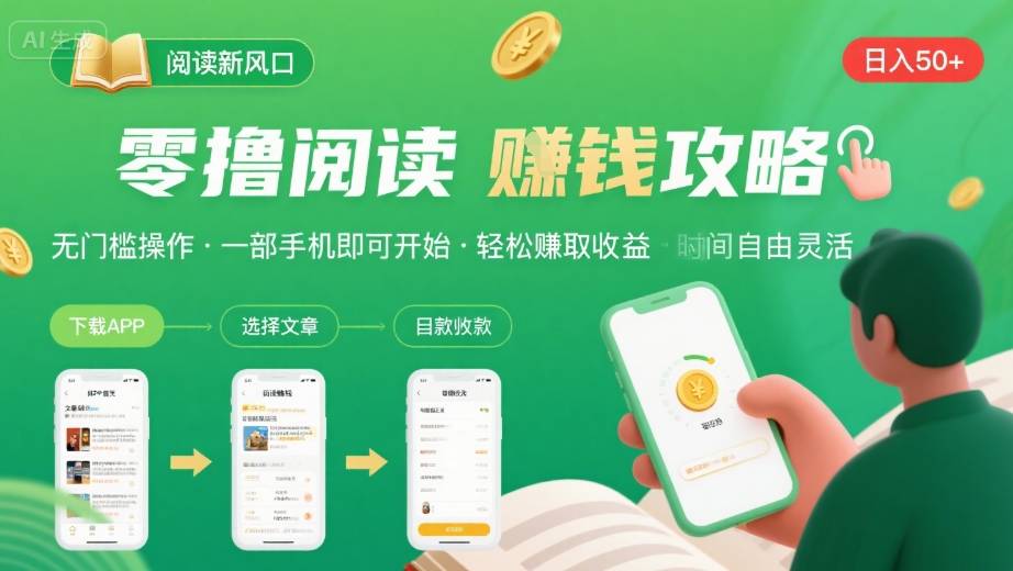 零撸阅读新风口，无门槛轻松挣，一部手机，日入 50-3张【揭秘】-悟空聊项目