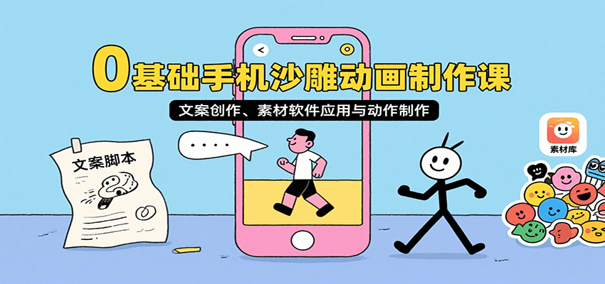0基础手机沙雕动画制作课，文案创作、素材软件应用与动作制作-悟空聊项目