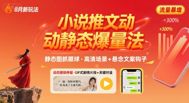 8月小说推文全新玩法，动静态图片+搭配小说文案爆量玩法-悟空聊项目