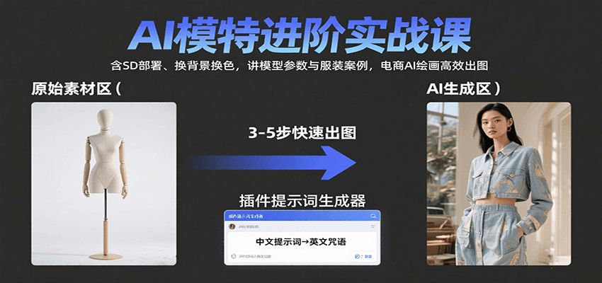 AI模特进阶实战课：含SD部署、换背景换色，讲模型参数与服装案例，电商AI绘画高效出图-悟空聊项目