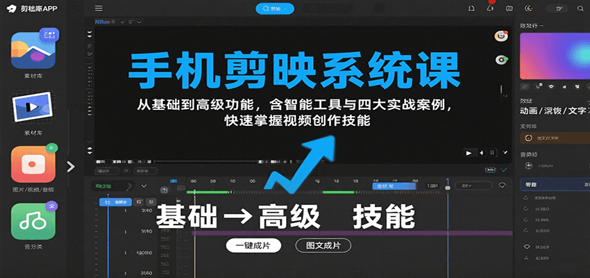 手机剪映系统课，从基础到高级功能，含智能工具与四大实战案例，快速掌握视频创作技能-悟空聊项目