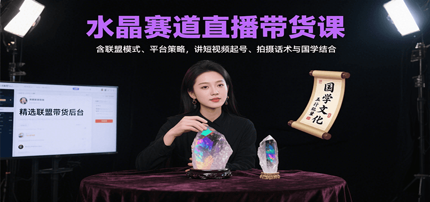 水晶赛道直播带货课：含联盟模式、平台策略，讲短视频起号、拍摄话术与国学结合-悟空聊项目
