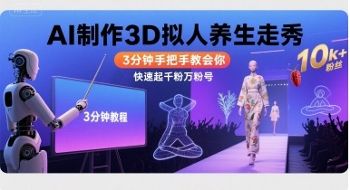 Ai制作3D拟人养生走秀，3分钟手把手教会你，快速起千粉万粉号-悟空聊项目